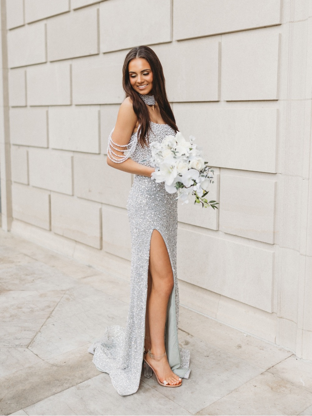 Ashley Lauren 11598 with Pearl Draped Sleeve & Collar
